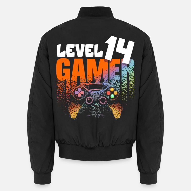 Level 14 Gamer Rainbow Controller 14 Years Unisex Bomber Jacket
