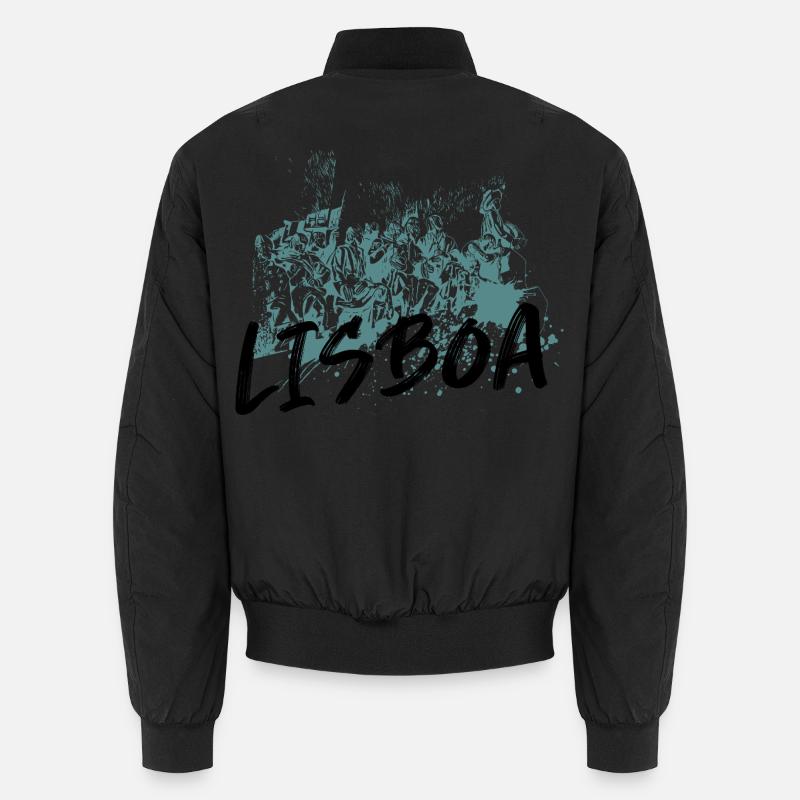 Monument Discoveries Lisbon blue illustration - Unisex Bomber Jacket - black