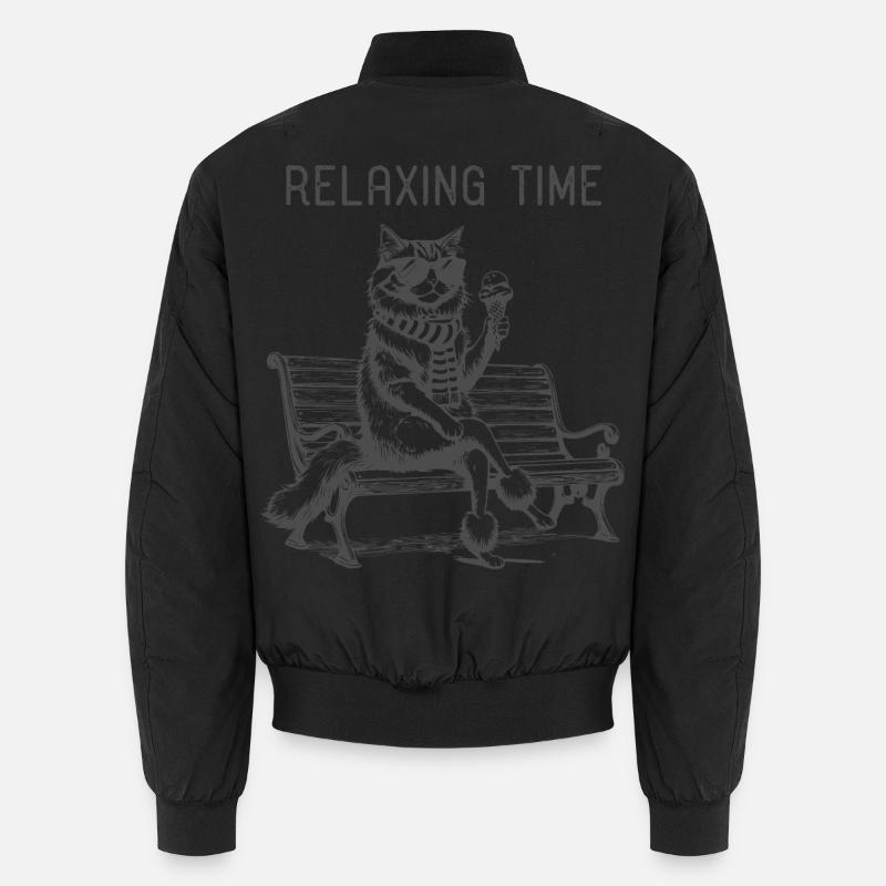Relaxing Time Cat on the Bench - Unisex Bomber Jacket - black