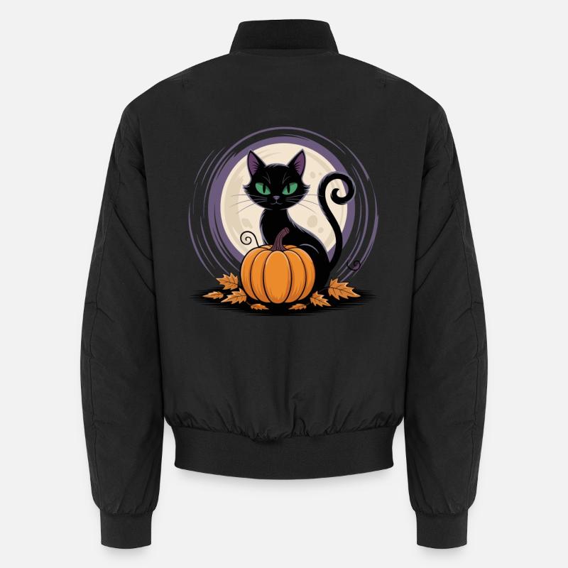 Moonlight Cat with Pumpkin - Unisex Bomber Jacket - black