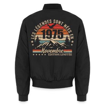 Genial seit November 1975 | November 1975 - Unisex Bomberjacke - Schwarz - Hinten - AI Model Male 185 light (185cm)