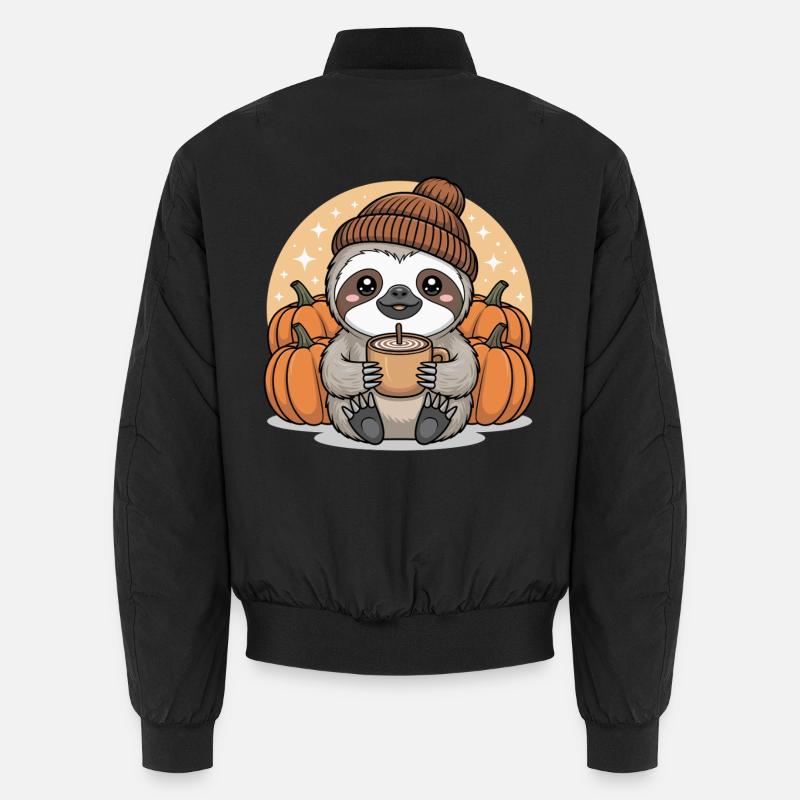 Cuddly Sloth with Pumpkins Autumn Unisex Bomber Jacket