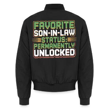 Mother In Law Retro Funny Father In Law - Unisex Bomber Jacket - black - Back - AI Model Male 185 light (185cm)