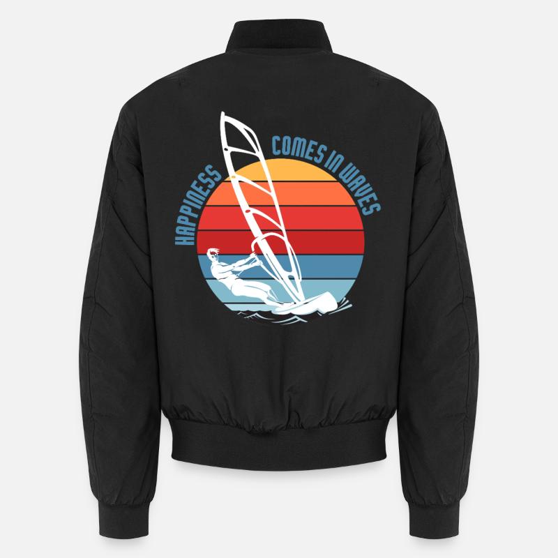 Happiness Comes in Waves Windsurfing Design Unisex Bomber Jacket