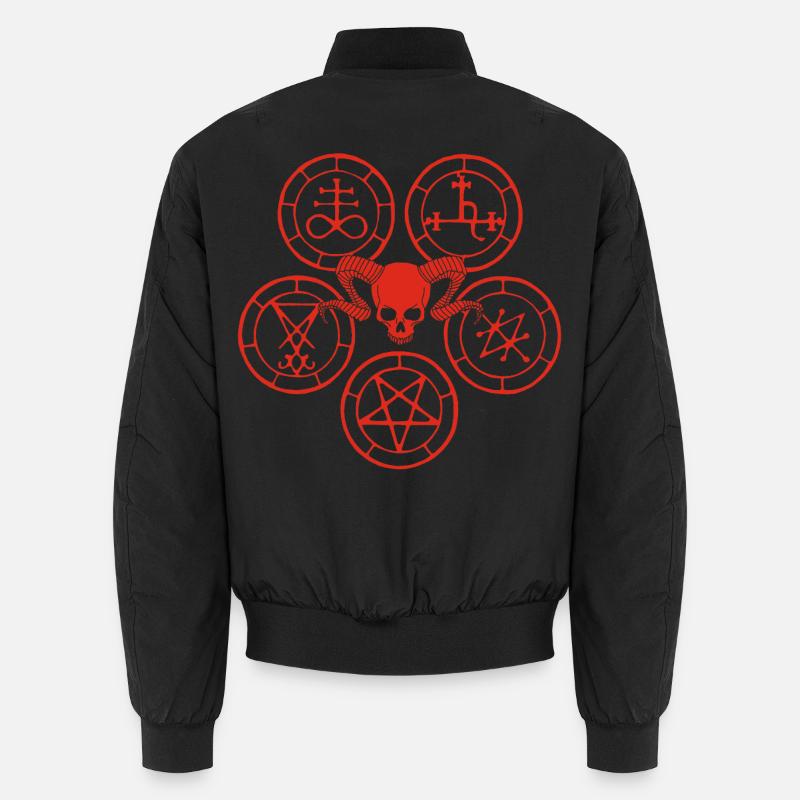 Red Demon Skull and Esoteric Symbols - Unisex Bomber Jacket - black