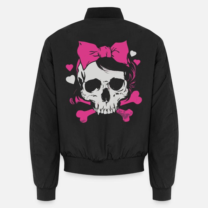 Pink Skull with Braids and Bows Unisex Bomber Jacket