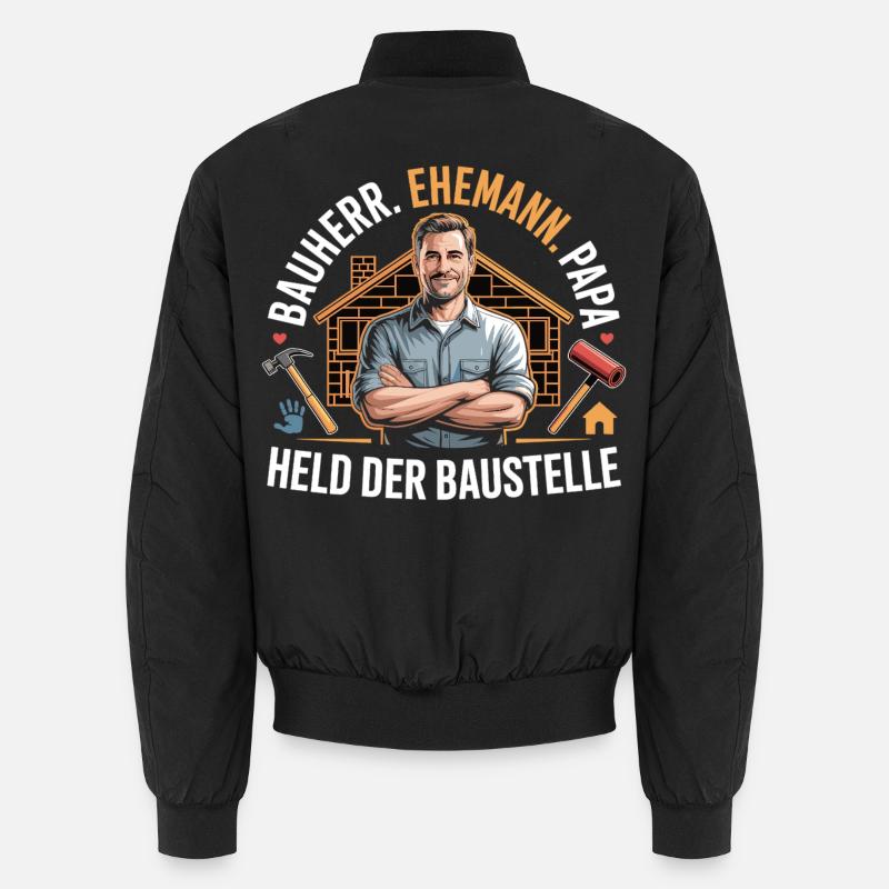 Hero of the construction site – dad, husband & builder Unisex Bomber Jacket