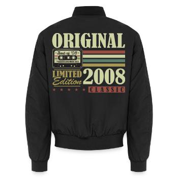 Original 2008 Vintage Vintage Birthday Retro - Unisex Bomber Jacket - black - Back - AI Model Male 185 light (185cm)