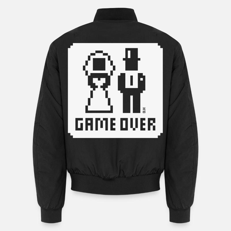 Game Over (Wedding, Bachelor Party, Bride and Groom, Pixel, NEG W) Unisex Bomber Jacket