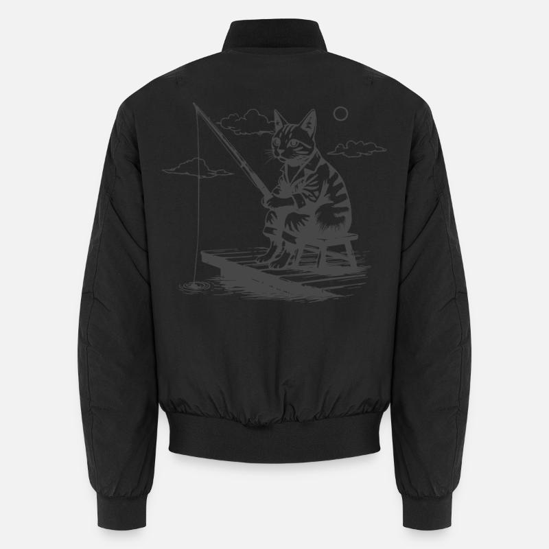 Nächtlicher Katzenangler - Unisex Bomberjacke - Schwarz