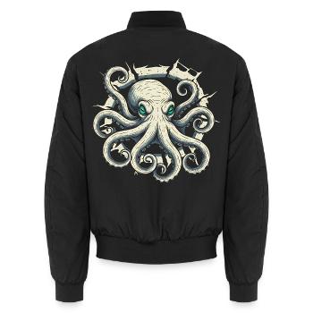 Oktopus guckt aus Riss - Krake Tentakel - Unisex Bomberjacke - Schwarz - Hinten - AI Model Male 185 light (185cm)