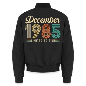 Décembre 1985 Anniversaire Vintage Rétro Cadeau - Bomber unisexe - noir - Dos - AI Model Male 185 light (185cm)