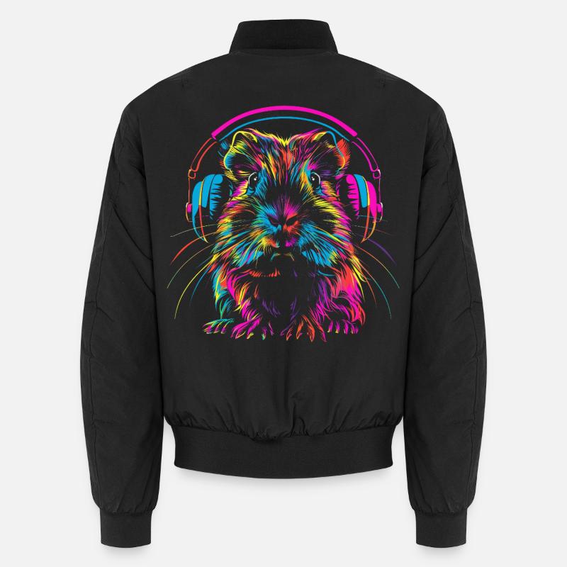 Neon-Meerschweinchen mit Kopfhörer Unisex Bomberjacke