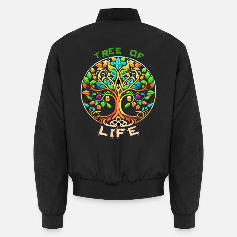 Rainbow Tree of Life Circle - Unisex Bomber Jacket - black