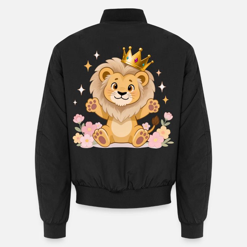 🦁 Löwe mit Krone und Blumen - Unisex Bomberjacke - Schwarz