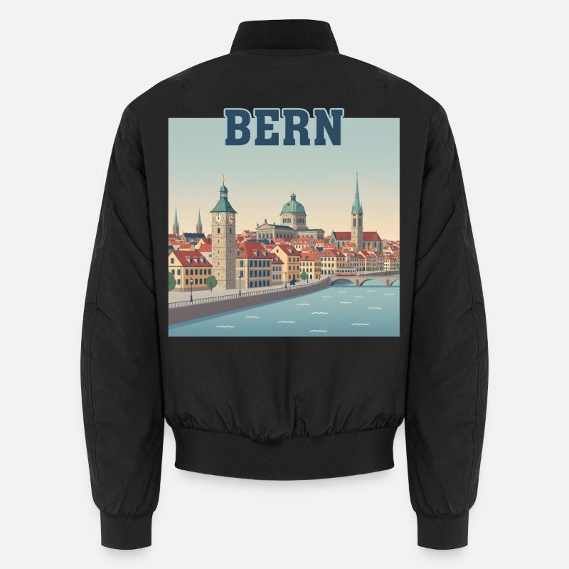 Bern Riverside Cityscape - Unisex Bomber Jacket - black