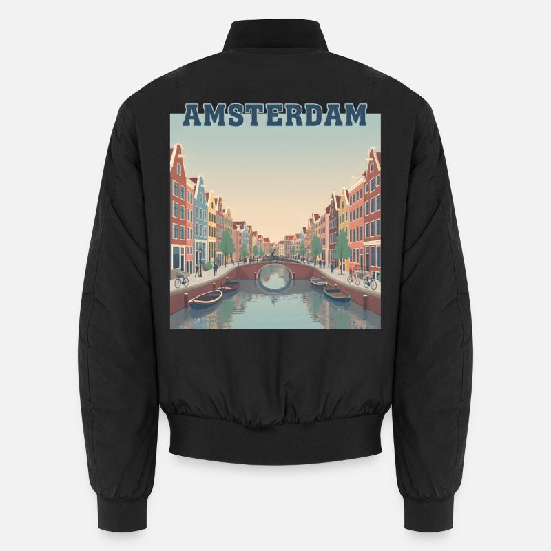 Amsterdam Canals at Sunset - Unisex Bomber Jacket - black