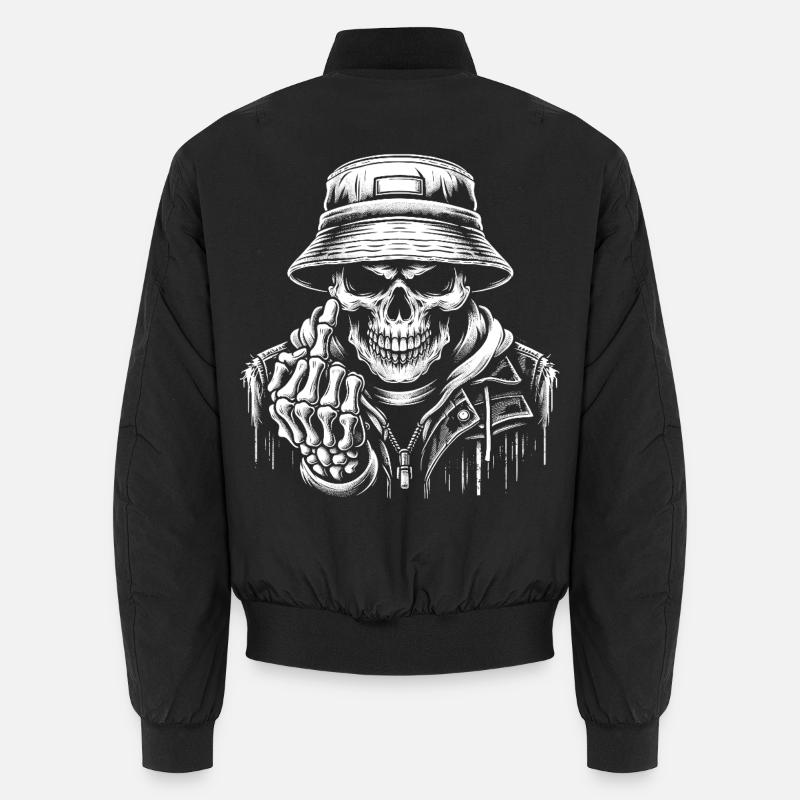 Schädel mit Bucket Hat und Mittelfinger Unisex Bomberjacke