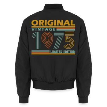 Original Vintage 1975 Limited Edition - Unisex Bomberjacke - Schwarz - Hinten - AI Model Male 185 light (185cm)
