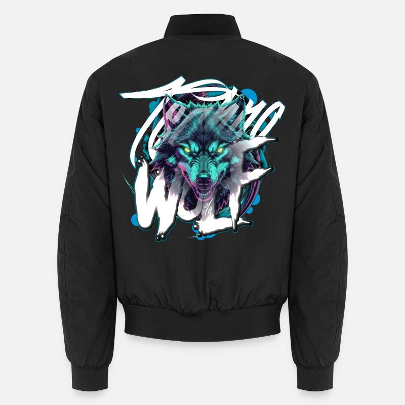 Neon Techno Wolf Head–Rave Wolf - Unisex Bomberjacke - Schwarz