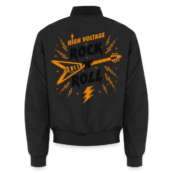 Guitare rock n roll haute tension - Bomber unisexe - noir - Dos - AI Model Male 185 light (185cm)