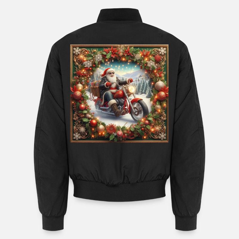 Weihnachtsmann auf einem gerahmten Motorrad - Unisex Bomberjacke - Schwarz