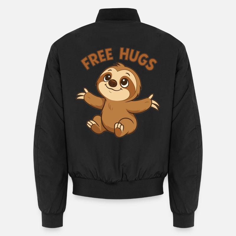 Sloth Cute Free Hugs Gift - Unisex Bomber Jacket - black
