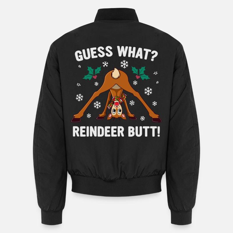 Guess What Rentier Hintern Weihnachtswitz - Unisex Bomberjacke - Schwarz