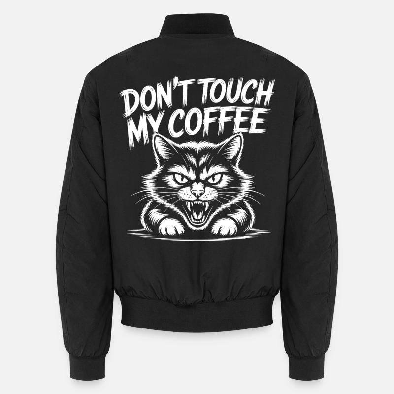 Coffee warning with angry cat - Unisex Bomber Jacket - black