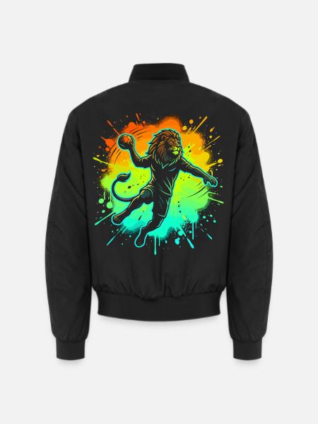 Handballer Löwe Grafik Kinder Teenager Lustig - Unisex Bomberjacke - Schwarz