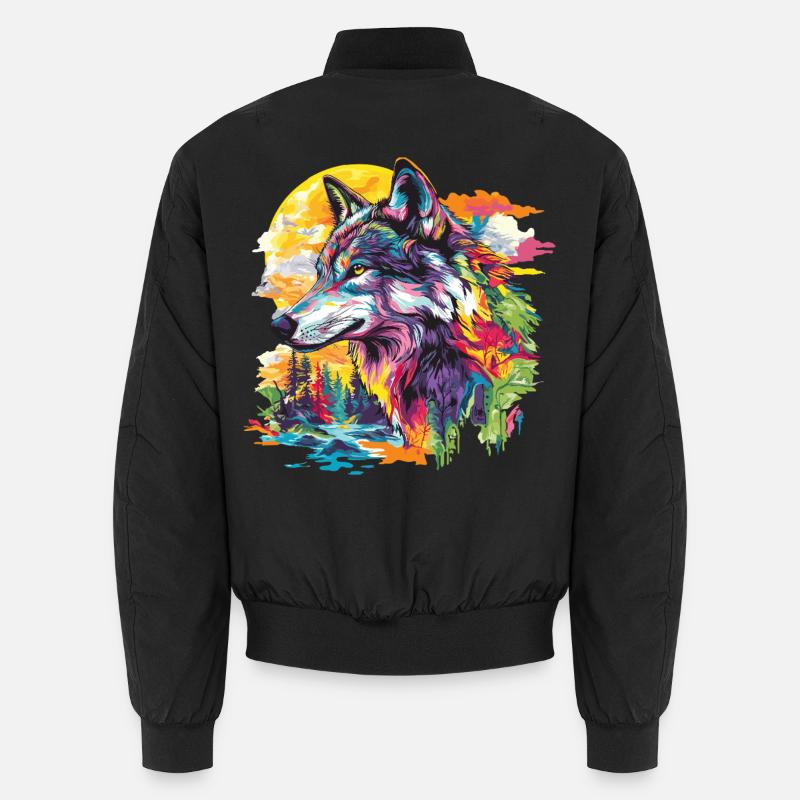 Wolf Wolf Head Predator Forest Nature Wilderness Colorful Unisex Bomber Jacket