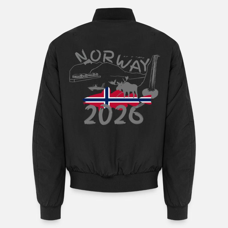 Norway 2026 Cod with Mountains and Moose Fishing Unisex Bomber Jacket