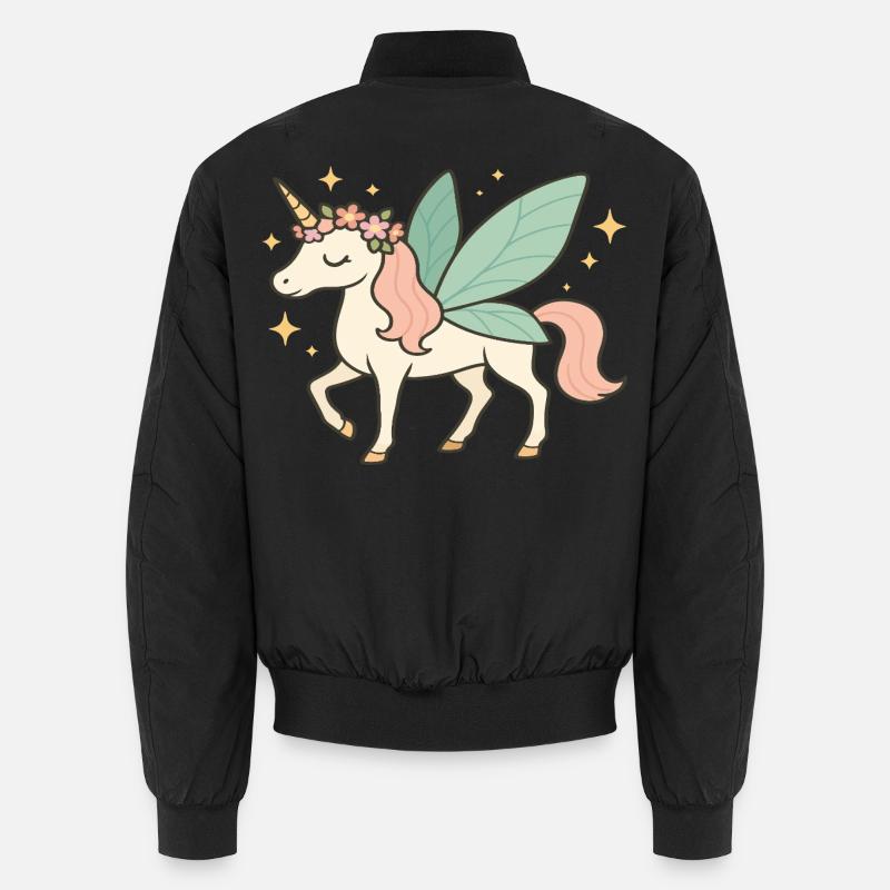 Licorne fée mignonne avec des fleurs et des paillettes Bomber unisexe
