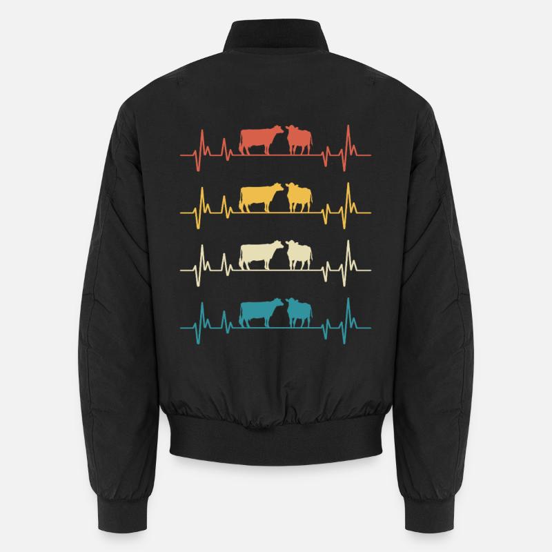 Retro Cows Herzschlag-Kuh-Geschenk - Unisex Bomberjacke - Schwarz