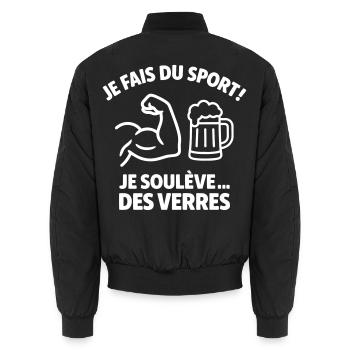 Ich treibe Sport, hebe Brille, mache Humor - Unisex Bomberjacke - Schwarz - Hinten - AI Model Male 185 light (185cm)