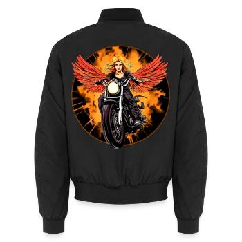 Engel Motorrad / Motorradfahrer Engel - Unisex Bomberjacke - Schwarz - Hinten - AI Model Male 185 light (185cm)