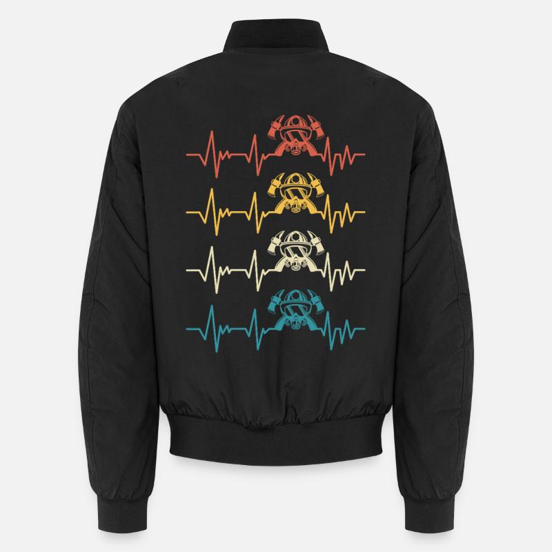 Retro Firefighter Heartbeat Firefighter - Unisex Bomber Jacket - black
