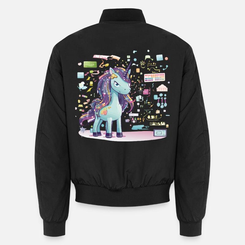 Unicorn Technikzauber Illustration - Unisex Bomberjacke - Schwarz