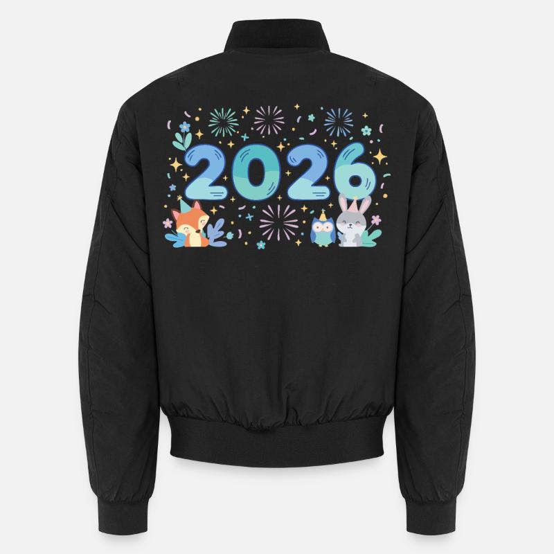 Conception de la célébration du réveillon du Nouvel An 2026 Bomber unisexe