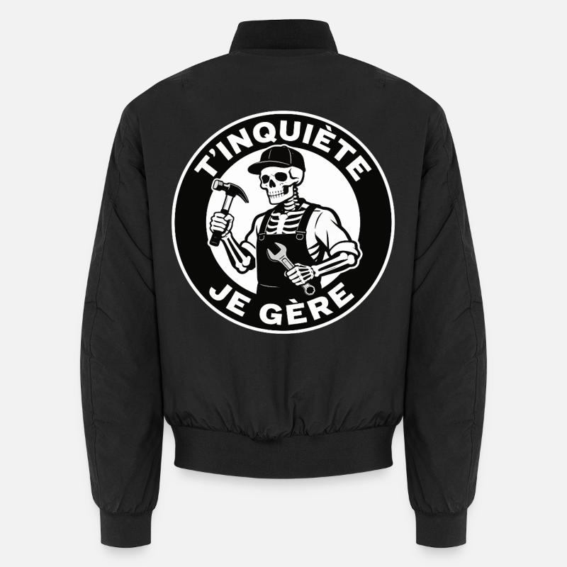Skeleton handyman don't worry I manage black humor Unisex Bomber Jacket