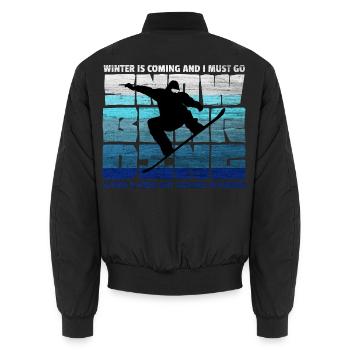 Snowboard  – Flying is Hard Landing Harder - Unisex Bomberjacke - Schwarz - Hinten - AI Model Male 185 light (185cm)