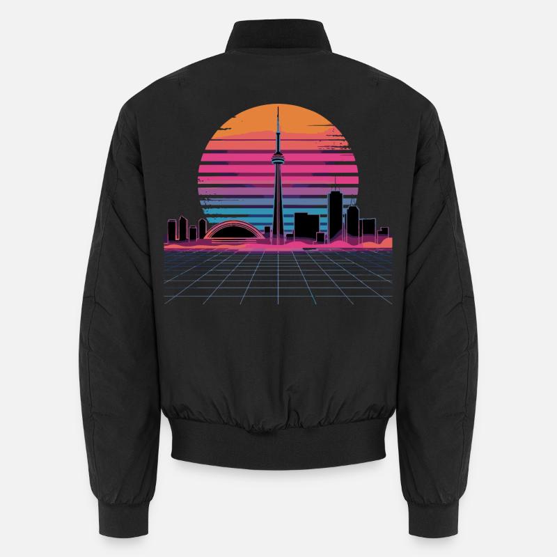 Neon Skyline Retro Sunset Unisex Bomber Jacket
