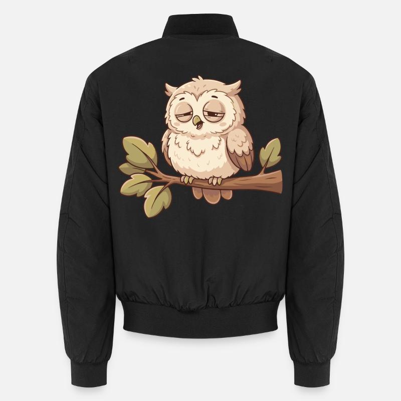 Sleeping owl on a branch - Unisex Bomber Jacket - black