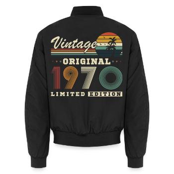 Originaler Vintage-Vintage-Retro-Geburtstag der 1970er Jahre - Unisex Bomberjacke - Schwarz - Hinten - AI Model Male 185 light (185cm)