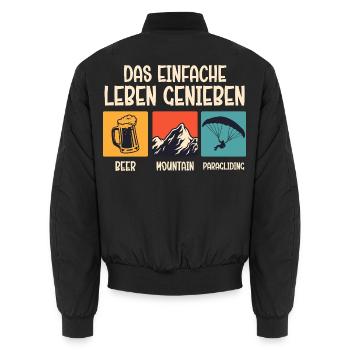 Paraglider ENJOY THE SIMPLE LIFE Funny - Unisex Bomber Jacket - black - Back - AI Model Male 185 light (185cm)