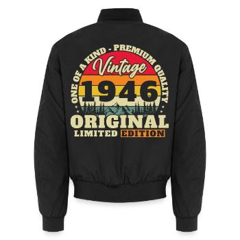 1946 Vintage Retro Birthday Gift - Unisex Bomber Jacket - black - Back - AI Model Male 185 light (185cm)