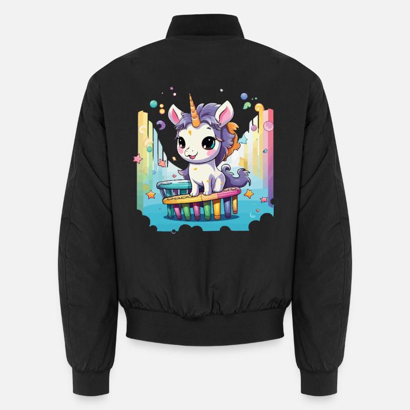 Pastelluni auf Regenbogenrutsche - Unisex Bomberjacke - Schwarz