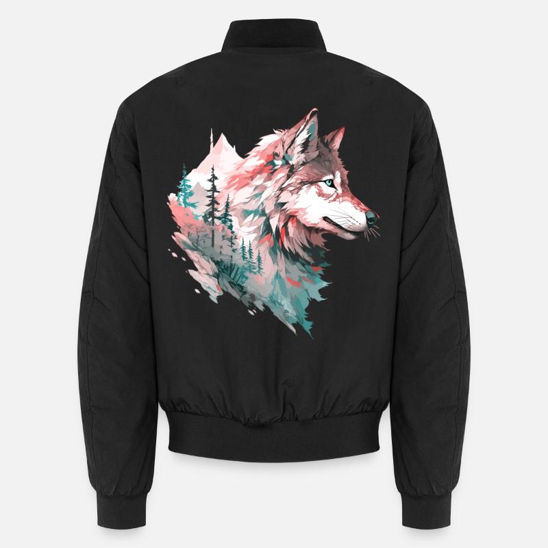 Wolf Wolf's Head Forest Nature Mountains Wilderness Colorful Unisex Bomber Jacket