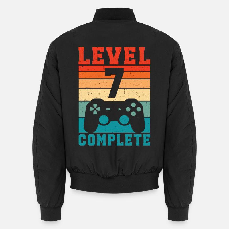 7th Birthday Level 7 Complete 7 Years Gamer Unisex Bomber Jacket