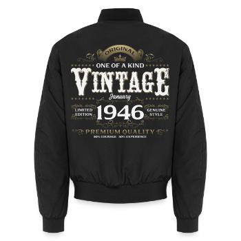 80. Geburtstag Vintage Januar Jahrgang 1946 - Unisex Bomberjacke - Schwarz - Hinten - AI Model Male 185 light (185cm)